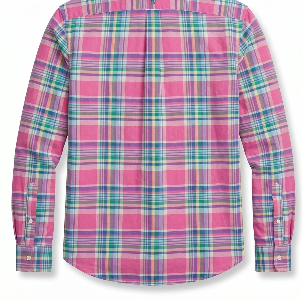 Polo Ralph Lauren Mens Large Pink Plaid Madras Long Sleeve Button Down Shirt